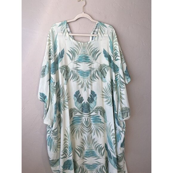 Vacances Beach Swim Coverup Palm Leaf 100% Silk Cream Caftan kimono resortwear - Picture 9 of 16